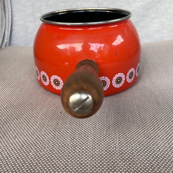VTG Mid Century Modern Orange Enamel Fondue Pot - Picture 3 of 5